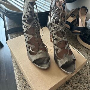 Joie Lace-Up Metallic Peep-Toe High Heels - Silver